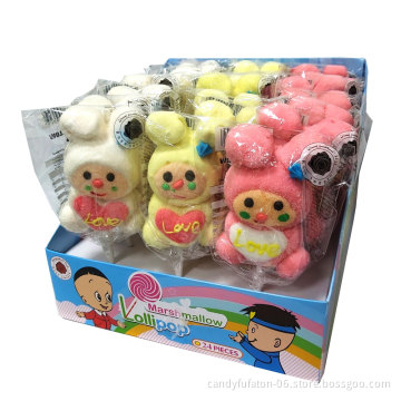 Whole sale Cartoon HALAL Marshmallow Lollipop fruity flavored lollipop marshmallow